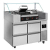 Stół przygotowawczy – 1210 mm – na 9x GN 1/6 – z 4 szufladami – z grillem kontaktowym 3,6 kW