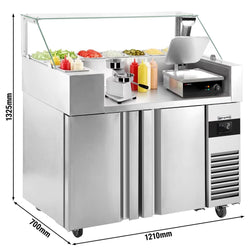 Stół chłodniczy sałatkowy - 1210x700mm - 2‑drzwiowy - na 9x GN 1/6 - z nadstawką szklaną