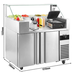 Stół chłodniczy sałatkowy - 1210x700mm - z 1 parą drzwi i 2 szufladami - na 9x GN 1/6 - z nadstawką szklaną