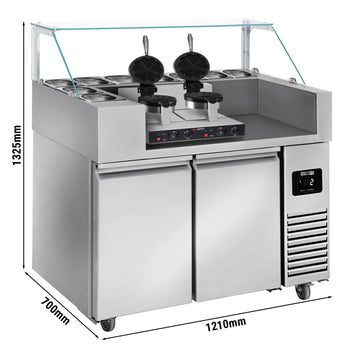 Stół przygotowawczy – 1210 mm – 2 drzwi – na 9 pojemników GN 1/6 – wraz z gofrownicą – w kształcie serca