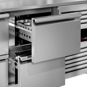 Stół chłodniczy ECO - 2230x700 mm - z 8 szufladami & z panelem tylnym - Prime Gastro