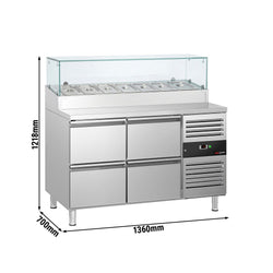 Stół chłodniczy sałatkowy PREMIUM - 1360x700mm - z 4 szufladami - na 7x GN 1/3 - z nadstawką szklaną