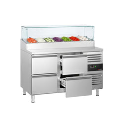 Stół chłodniczy sałatkowy PREMIUM - 1360x700mm - z 4 szufladami - na 7x GN 1/3 - z nadstawką szklaną