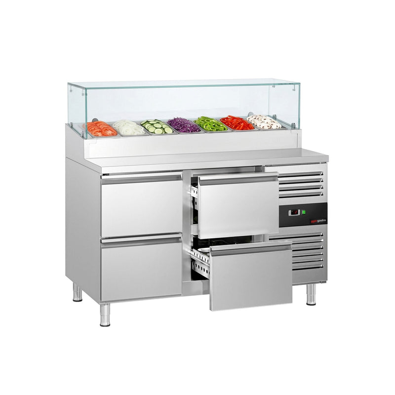 Stół chłodniczy sałatkowy PREMIUM - 1360x700mm - z 4 szufladami - na 7x GN 1/3 - z nadstawką szklaną