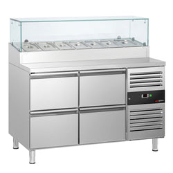 Stół chłodniczy sałatkowy PREMIUM - 1360x700mm - z 4 szufladami - na 7x GN 1/3 - z nadstawką szklaną