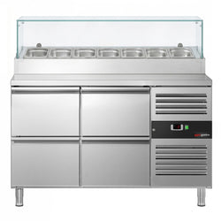 Stół chłodniczy sałatkowy PREMIUM - 1360x700mm - z 4 szufladami - na 7x GN 1/3 - z nadstawką szklaną
