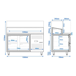 Stół chłodniczy sałatkowy PREMIUM - 1360x700mm - z 4 szufladami - na 7x GN 1/3 - z nadstawką szklaną