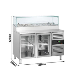 Stół chłodniczy sałatkowy PREMIUM - 1360x700mm - 2‑drzwiowy - ze szklanymi drzwiami - na 7x GN 1/3 - z nadstawką szklaną