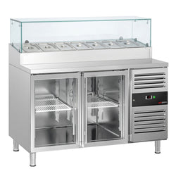 Stół chłodniczy sałatkowy PREMIUM - 1360x700mm - 2‑drzwiowy - ze szklanymi drzwiami - na 7x GN 1/3 - z nadstawką szklaną