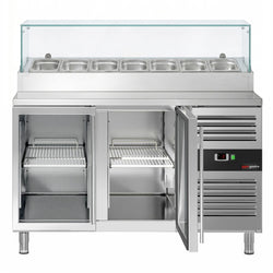 Stół chłodniczy sałatkowy PREMIUM - 1360x700mm - 2‑drzwiowy - ze szklanymi drzwiami - na 7x GN 1/3 - z nadstawką szklaną