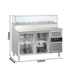 Stół chłodniczy sałatkowy PREMIUM - 1510x800mm - 2‑drzwiowy - ze szklanymi drzwiami - na 8x GN 1/3 - z nadstawką szklaną