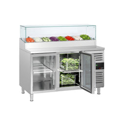 Stół chłodniczy sałatkowy PREMIUM - 1510x800mm - 2‑drzwiowy - ze szklanymi drzwiami - na 8x GN 1/3 - z nadstawką szklaną