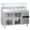Stół chłodniczy sałatkowy PREMIUM - 1510x800mm - 2‑drzwiowy - ze szklanymi drzwiami - na 8x GN 1/3 - z nadstawką szklaną