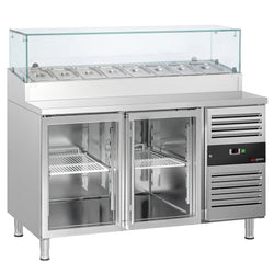 Stół chłodniczy sałatkowy PREMIUM - 1510x800mm - 2‑drzwiowy - ze szklanymi drzwiami - na 8x GN 1/3 - z nadstawką szklaną