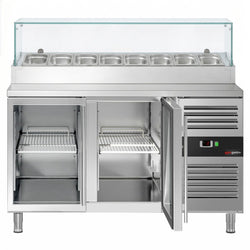 Stół chłodniczy sałatkowy PREMIUM - 1510x800mm - 2‑drzwiowy - ze szklanymi drzwiami - na 8x GN 1/3 - z nadstawką szklaną