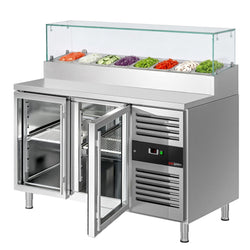 Stół chłodniczy sałatkowy PREMIUM - 1510x800mm - 2‑drzwiowy - ze szklanymi drzwiami - na 8x GN 1/3 - z nadstawką szklaną