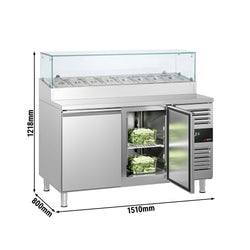 Stół chłodniczy sałatkowy PREMIUM - 1510x800mm - 2‑drzwiowy - na 8x GN 1/3 - z nadstawką szklaną
