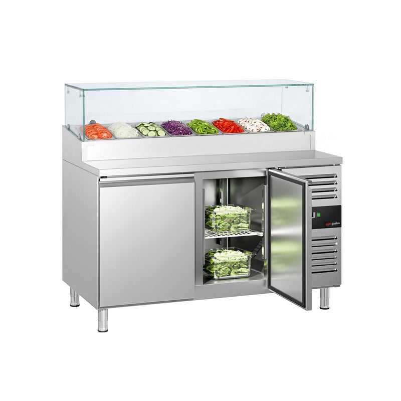 Stół chłodniczy sałatkowy PREMIUM - 1510x800mm - 2‑drzwiowy - na 8x GN 1/3 - z nadstawką szklaną