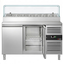 Stół chłodniczy sałatkowy PREMIUM - 1510x800mm - 2‑drzwiowy - na 8x GN 1/3 - z nadstawką szklaną