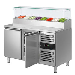 Stół chłodniczy sałatkowy PREMIUM - 1510x800mm - 2‑drzwiowy - na 8x GN 1/3 - z nadstawką szklaną