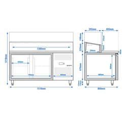 Stół chłodniczy sałatkowy PREMIUM - 1510x800mm - 2‑drzwiowy - na 8x GN 1/3 - z nadstawką szklaną