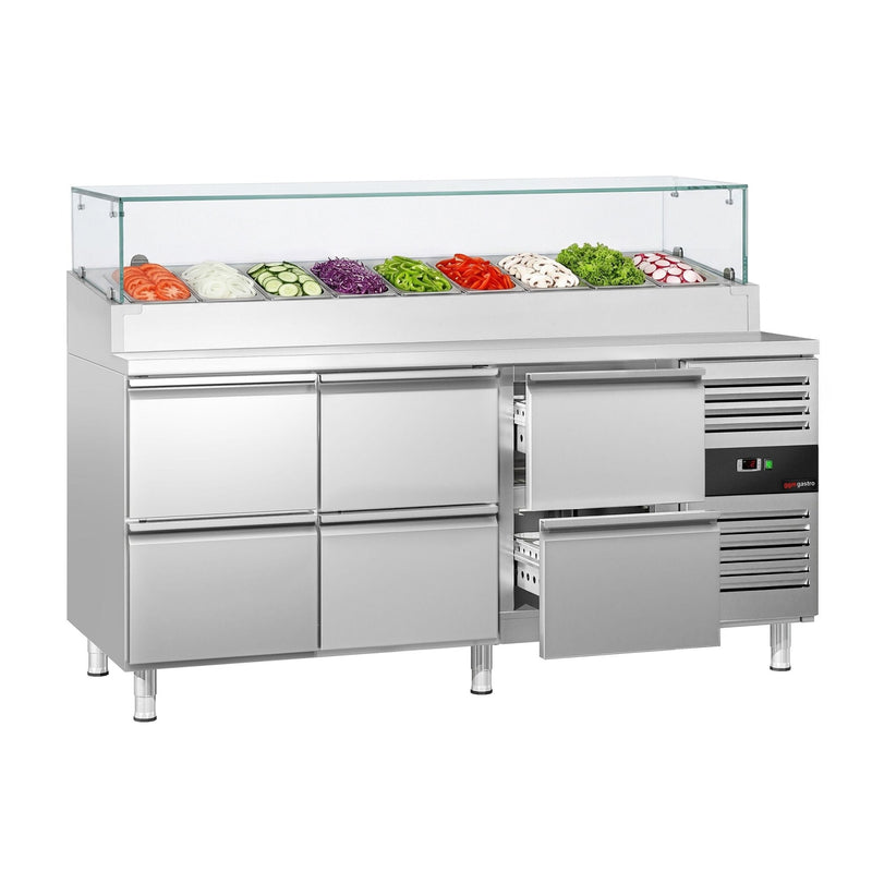 Stół chłodniczy sałatkowy PREMIUM - 1795x700mm - z 6 szufladami - na 9x GN 1/3 - z nadstawką szklaną