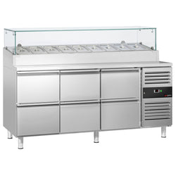 Stół chłodniczy sałatkowy PREMIUM - 1795x700mm - z 6 szufladami - na 9x GN 1/3 - z nadstawką szklaną
