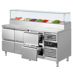 Stół chłodniczy sałatkowy PREMIUM - 1795x700mm - z 6 szufladami - na 9x GN 1/3 - z nadstawką szklaną