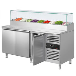 Stół chłodniczy sałatkowy PREMIUM - 1795x700mm - 3‑drzwiowy - na 9x GN 1/3 - z nadstawką szklaną
