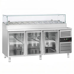 Stół chłodniczy sałatkowy PREMIUM - 2020x800mm - 3‑drzwiowy - przeszklony - na 10x GN 1/3 - z nadstawką szklaną