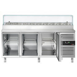 Stół chłodniczy sałatkowy PREMIUM - 2020x800mm - 3‑drzwiowy - przeszklony - na 10x GN 1/3 - z nadstawką szklaną