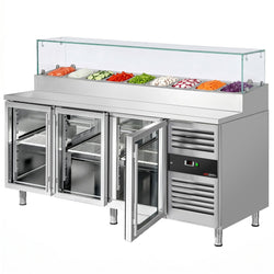 Stół chłodniczy sałatkowy PREMIUM - 2020x800mm - 3‑drzwiowy - przeszklony - na 10x GN 1/3 - z nadstawką szklaną