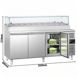 Stół chłodniczy sałatkowy PREMIUM - 2020x800mm - 3‑drzwiowy - na 10x GN 1/3 - z nadstawką szklaną