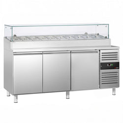 Stół chłodniczy sałatkowy PREMIUM - 2020x800mm - 3‑drzwiowy - na 10x GN 1/3 - z nadstawką szklaną