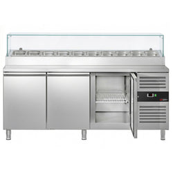 Stół chłodniczy sałatkowy PREMIUM - 2020x800mm - 3‑drzwiowy - na 10x GN 1/3 - z nadstawką szklaną