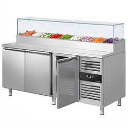Stół chłodniczy sałatkowy PREMIUM - 2020x800mm - 3‑drzwiowy - na 10x GN 1/3 - z nadstawką szklaną