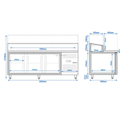 Stół chłodniczy sałatkowy PREMIUM - 2020x800mm - 3‑drzwiowy - na 10x GN 1/3 - z nadstawką szklaną