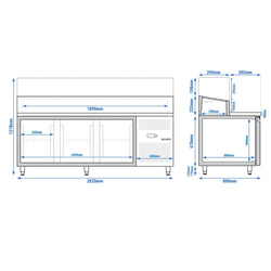 Stół chłodniczy sałatkowy PREMIUM - 2020x800mm - 3‑drzwiowy - przeszklony - na 10x GN 1/3 - z nadstawką szklaną
