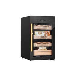 Szafka na cygara Humidor – 113 litrów – mieści do 850 cygar – z szklanymi drzwiami i 4 szufladami – czarna