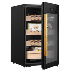 Szafka na cygara Humidor – 113 litrów – mieści do 850 cygar – z szklanymi drzwiami i 4 szufladami – czarna