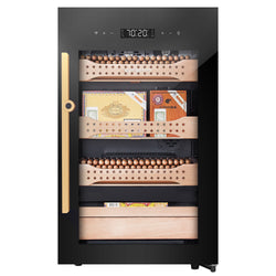Szafka na cygara Humidor – 113 litrów – mieści do 850 cygar – z szklanymi drzwiami i 4 szufladami – czarna
