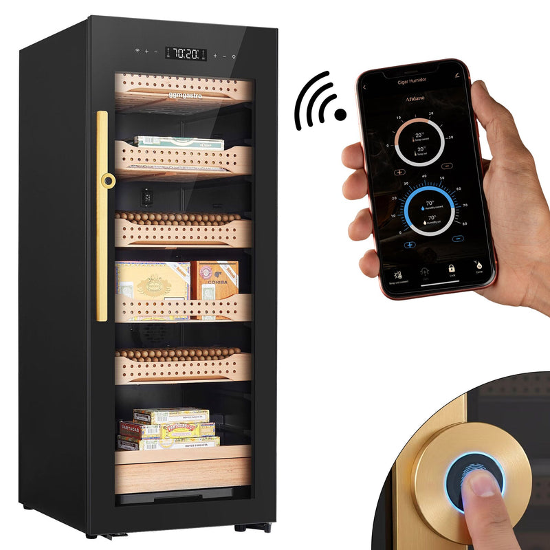 Humidor do cygar – 200 L – na 1200 cygar – z 6 szufladami – z czujnikiem linii papilarnych i aplikacją sterującą