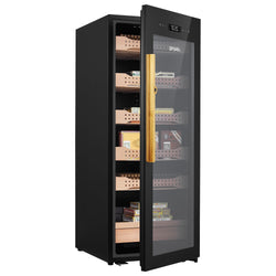 Szafka na cygara Humidor – 200 litrów – mieści do 1200 cygar – z szklanymi drzwiami i 6 szufladami – czarna