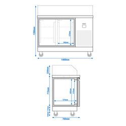 Commercial Saladette Counter PREMIUM - 1400mm - 2 doors - with square glass canopy for 6 x GN 1/6