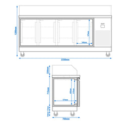 Stół sałatkowy PREMIUM – 2330 mm – 4 drzwi – z narożną szklaną nakładką na 10x GN 1/6