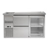 Stół chłodniczy barowy Premium PLUS – 1550 x 700 mm – z 1 drzwiami szklanymi i 2 szufladami 1/2, zdjęcie 3 z 12