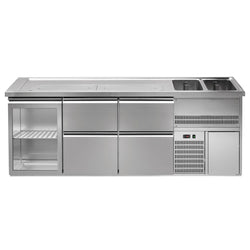 Lada barmańska PREMIUM PLUS - 2500x700mm - 1 Drzwi przeszklone & 4 Szuflady
