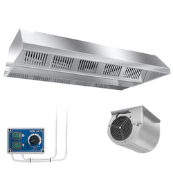Commercial Ceiling-Mounted Extraction Canopy with Integral Fan - 3000mm - with External Speed Controller, Baffle Filters & LED Lights - 1500mm Deep