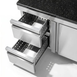 Stół chłodniczy PREMIUM – 1400 x 700 mm – z 1 drzwiami – 3 szufladami – wraz z blatem z granitu