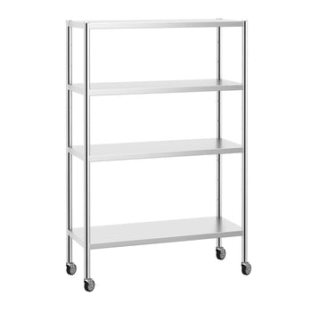 Półka ze stali nierdzewnej PREMIUM - 1200x490 mm - z 4 półkami (REGULOWANYMI) - włącznie z 4 kółkami - Prime Gastro